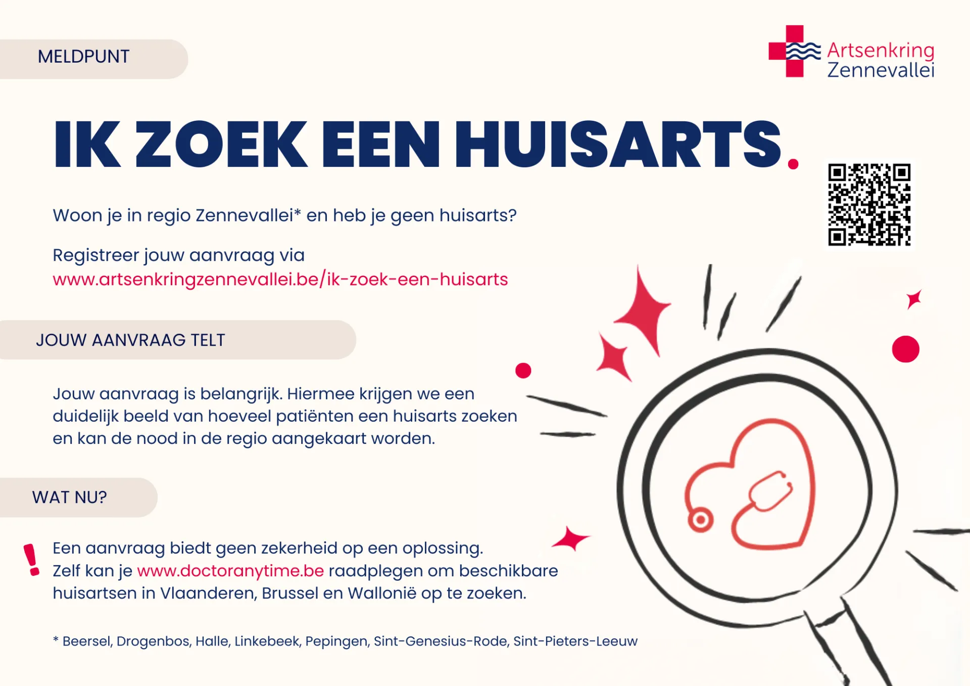 Artsenkring Zennevallei Meldpunt 'Ik zoek een huisarts' 1